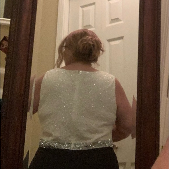 Stunning black tie gown dress size 18W, sexy partial sheer top sweetheart neck - Picture 7 of 8